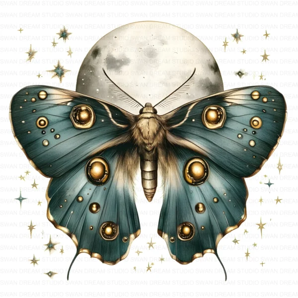 ClipartC23L_t12 132 Moth Moon Clipart Bundle Celestial Boho Whimsical Insects Printable Digital Paper Scrapbook Junk Journal Craft Cards Download