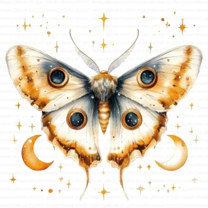 132 Moth Moon Clipart Bundle Celestial Boho Whimsical Insects Printable Digital Paper Scrapbook Junk Journal Craft Cards Download