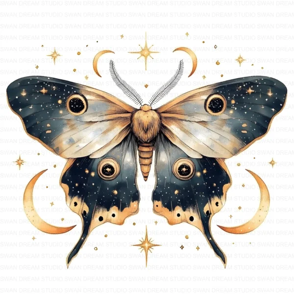 ClipartC23L_t3 132 Moth Moon Clipart Bundle Celestial Boho Whimsical Insects Printable Digital Paper Scrapbook Junk Journal Craft Cards Download