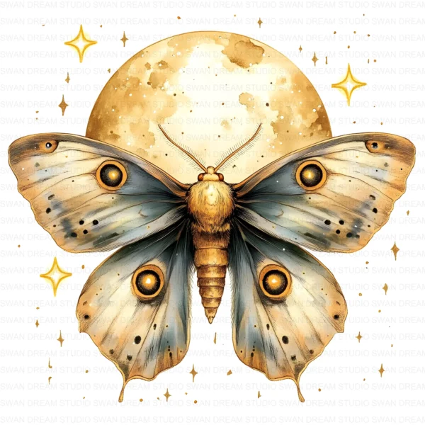 ClipartC23L_t5 132 Moth Moon Clipart Bundle Celestial Boho Whimsical Insects Printable Digital Paper Scrapbook Junk Journal Craft Cards Download