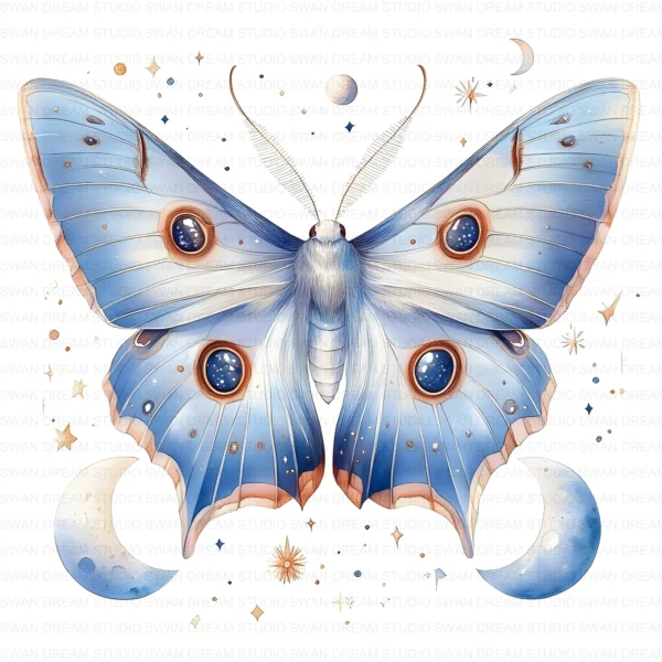 ClipartC23L_t6 132 Moth Moon Clipart Bundle Celestial Boho Whimsical Insects Printable Digital Paper Scrapbook Junk Journal Craft Cards Download