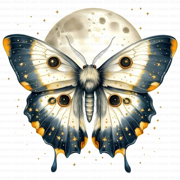 ClipartC23L_t9 132 Moth Moon Clipart Bundle Celestial Boho Whimsical Insects Printable Digital Paper Scrapbook Junk Journal Craft Cards Download