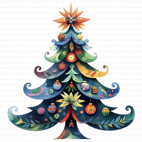 105 Quirky Christmas Tree Clipart Bundle Printable Folk Art Boho JPG Holiday Card Making Scrapbook Paper Craft Digital Download for DIY Cards and Journals