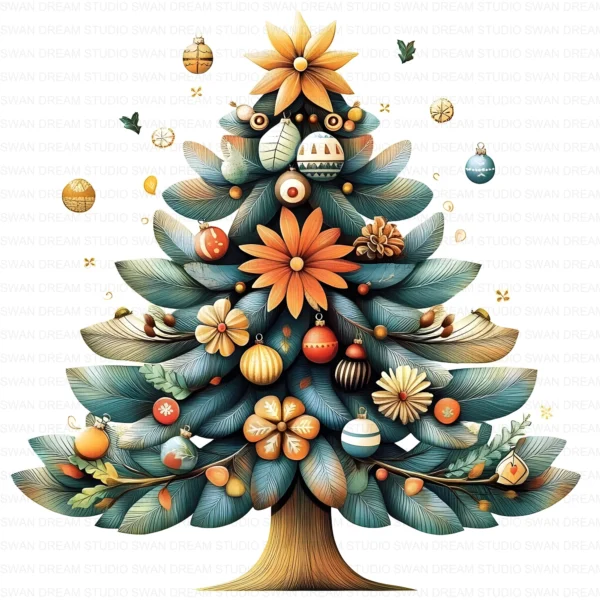 105 Quirky Christmas Tree Clipart Bundle Printable Folk Art Boho JPG Holiday Card Making Scrapbook Paper Craft Digital Download for DIY Cards and Journals