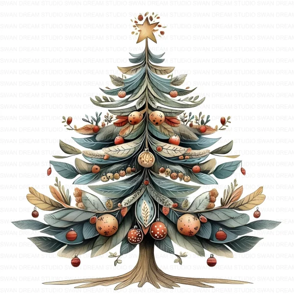 105 Quirky Christmas Tree Clipart Bundle Printable Folk Art Boho JPG Holiday Card Making Scrapbook Paper Craft Digital Download for DIY Cards and Journals