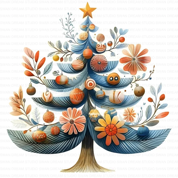 105 Quirky Christmas Tree Clipart Bundle Printable Folk Art Boho JPG Holiday Card Making Scrapbook Paper Craft Digital Download for DIY Cards and Journals