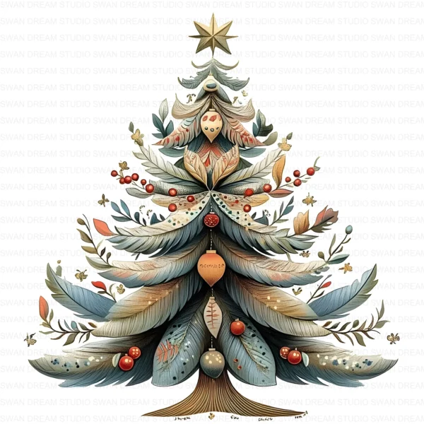 105 Quirky Christmas Tree Clipart Bundle Printable Folk Art Boho JPG Holiday Card Making Scrapbook Paper Craft Digital Download for DIY Cards and Journals