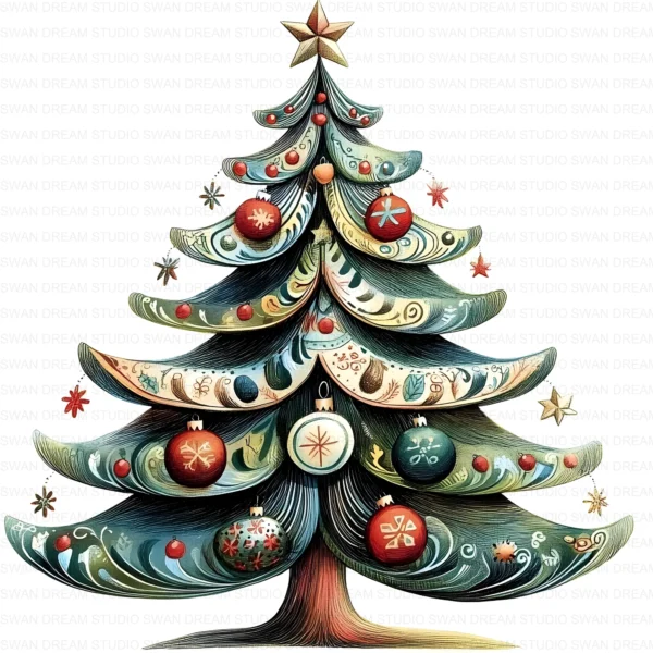 105 Quirky Christmas Tree Clipart Bundle Printable Folk Art Boho JPG Holiday Card Making Scrapbook Paper Craft Digital Download for DIY Cards and Journals