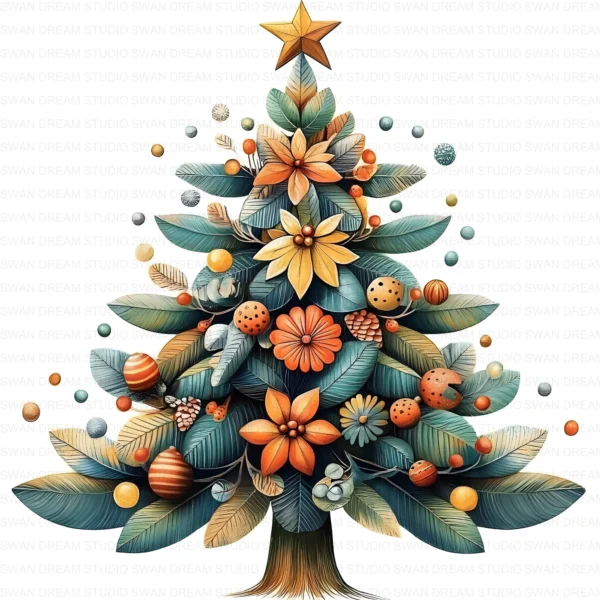 105 Quirky Christmas Tree Clipart Bundle Printable Folk Art Boho JPG Holiday Card Making Scrapbook Paper Craft Digital Download for DIY Cards and Journals