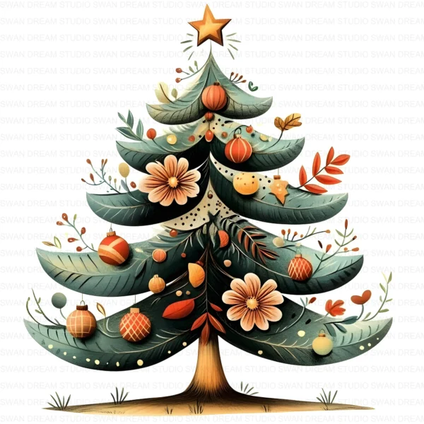 105 Quirky Christmas Tree Clipart Bundle Printable Folk Art Boho JPG Holiday Card Making Scrapbook Paper Craft Digital Download for DIY Cards and Journals