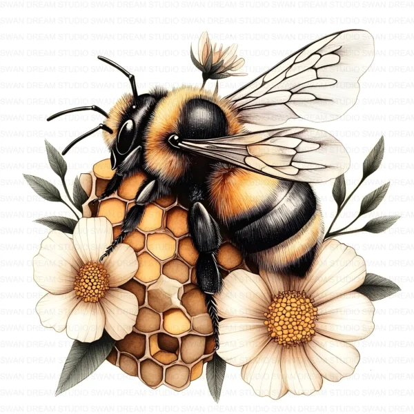 ClipartC26L_t1 Honey Bee Pollinator Insect Clipart Bundle Printable Yellow Arthropod Junk Journal