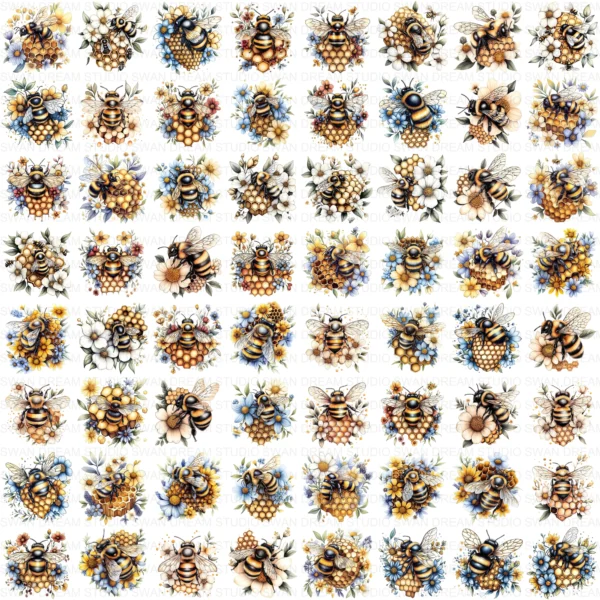 ClipartC26L_t13 Honey Bee Pollinator Insect Clipart Bundle Printable Yellow Arthropod Junk Journal