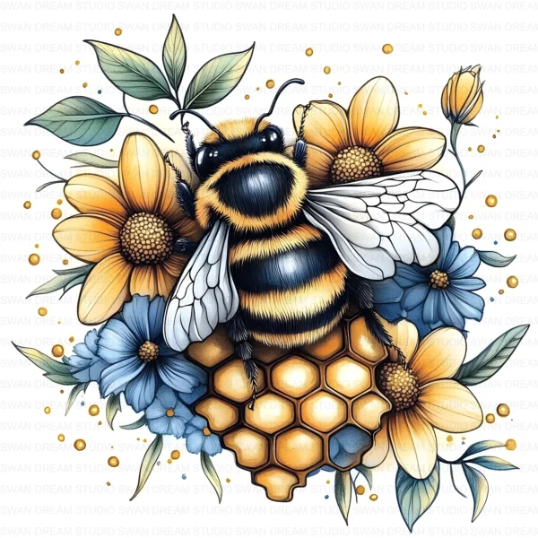 ClipartC26L_t6 Honey Bee Pollinator Insect Clipart Bundle Printable Yellow Arthropod Junk Journal