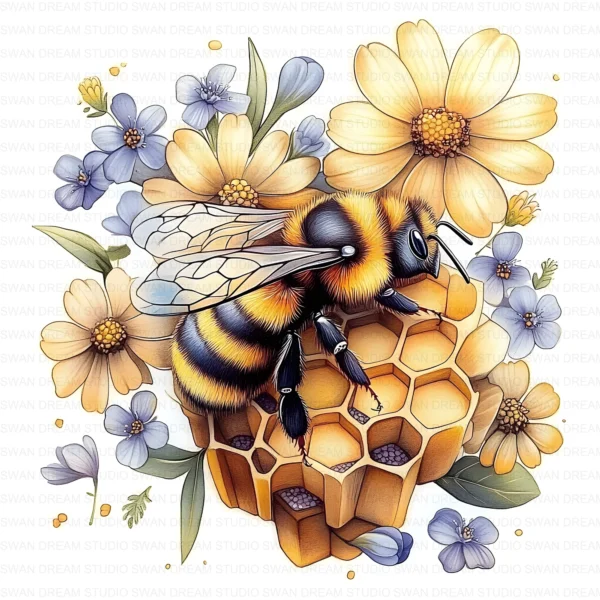 ClipartC26L_t7 Honey Bee Pollinator Insect Clipart Bundle Printable Yellow Arthropod Junk Journal