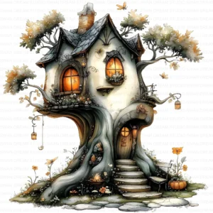127 Whimsical Fairy Tree House Clipart Bundle Printable Fantasy Cottage Home Digital Papers Scrapbooking Junk Journal Card Making Craft JPG Download