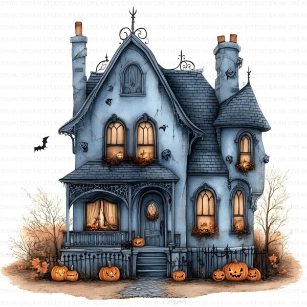 Halloween Spooky House Clipart Whimsical Pumpkin Printable Scrapbook Paper Craft Junk Journal Digital Download