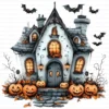 Halloween Spooky House Clipart Whimsical Pumpkin Printable Scrapbook Paper Craft Junk Journal Digital Download