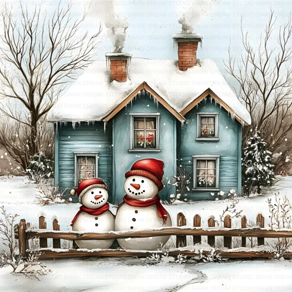 ClipartC29L_t1 Winter Snow Cottage Clipart Bundle Printable Digital Download Freezing Home Card Making
