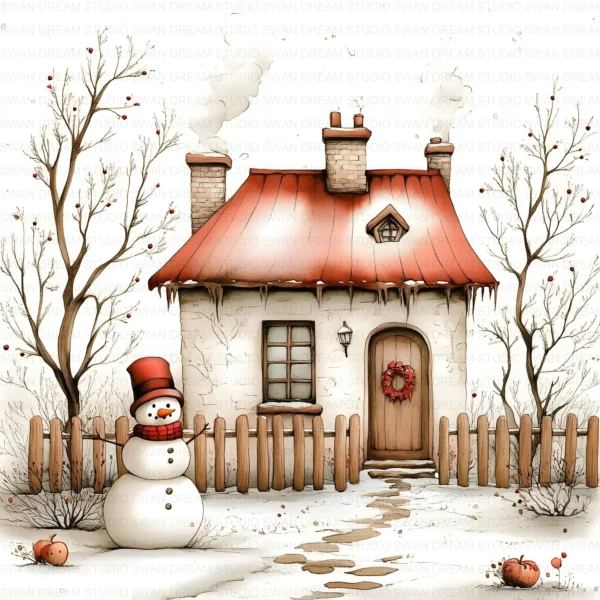 ClipartC29L_t10 Winter Snow Cottage Clipart Bundle Printable Digital Download Freezing Home Card Making