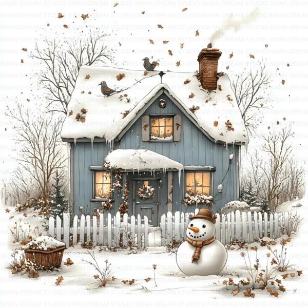 ClipartC29L_t11 Winter Snow Cottage Clipart Bundle Printable Digital Download Freezing Home Card Making