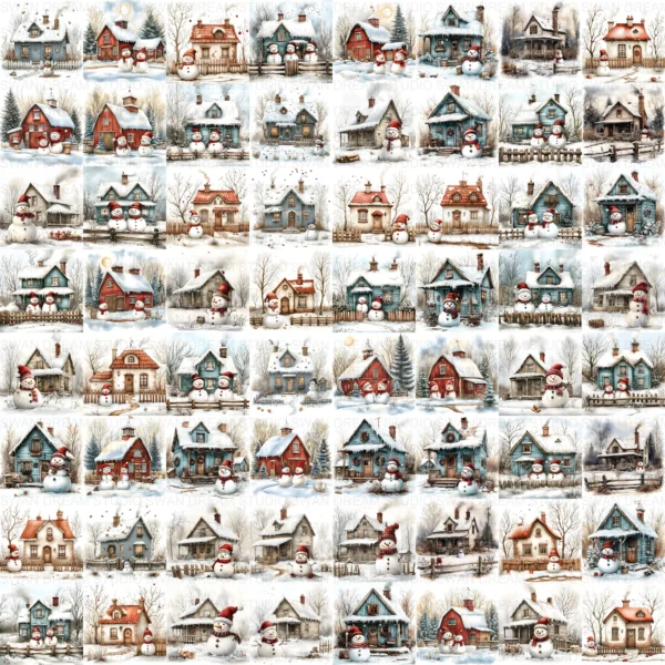 ClipartC29L_t13 Winter Snow Cottage Clipart Bundle Printable Digital Download Freezing Home Card Making