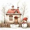 ClipartC29L_t2 Winter Snow Cottage Clipart Bundle Printable Digital Download Freezing Home Card Making