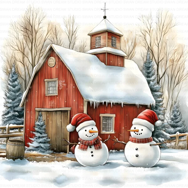 ClipartC29L_t3 Winter Snow Cottage Clipart Bundle Printable Digital Download Freezing Home Card Making