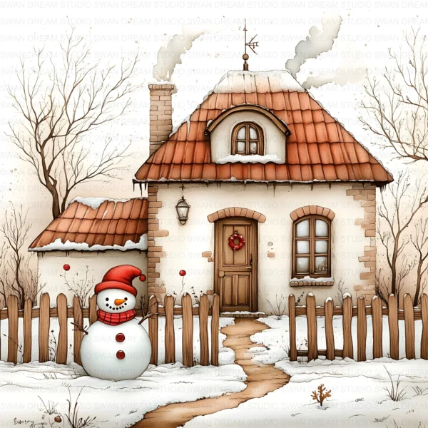 ClipartC29L_t4 Winter Snow Cottage Clipart Bundle Printable Digital Download Freezing Home Card Making