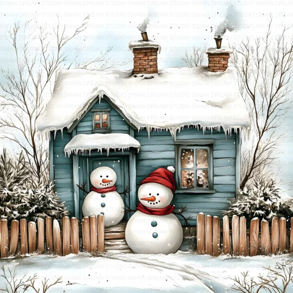 ClipartC29L_t5 Winter Snow Cottage Clipart Bundle Printable Digital Download Freezing Home Card Making