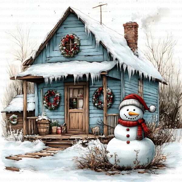 ClipartC29L_t6 Winter Snow Cottage Clipart Bundle Printable Digital Download Freezing Home Card Making