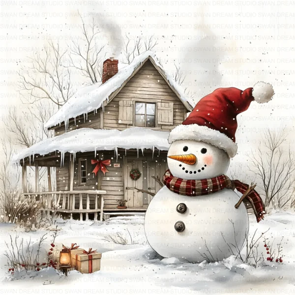 ClipartC29L_t9 Winter Snow Cottage Clipart Bundle Printable Digital Download Freezing Home Card Making