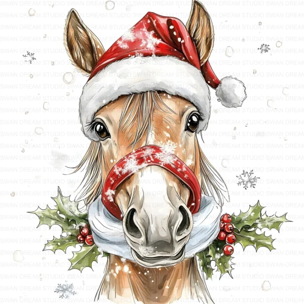 ClipartC2L_t11 Christmas Quirky Horse Pony Clipart Bundle Printable Santa Hat Paper Craft Scrapbooking Digital Download