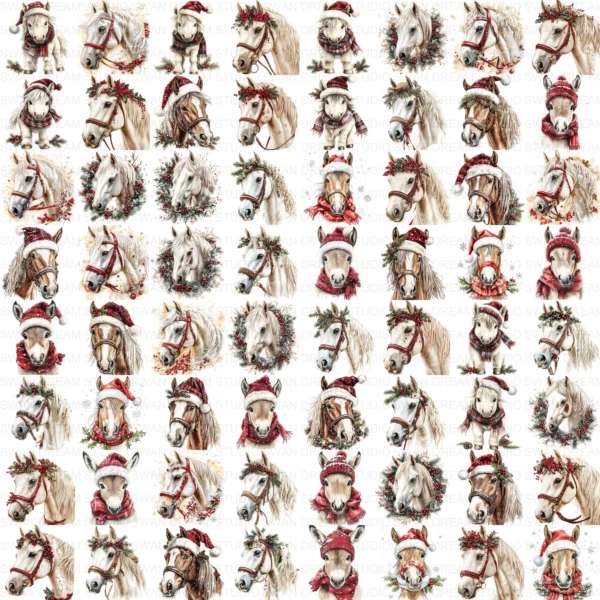 ClipartC2L_t13 Christmas Quirky Horse Pony Clipart Bundle Printable Santa Hat Paper Craft Scrapbooking Digital Download