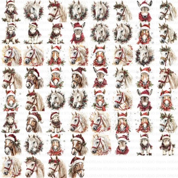 ClipartC2L_t14 Christmas Quirky Horse Pony Clipart Bundle Printable Santa Hat Paper Craft Scrapbooking Digital Download