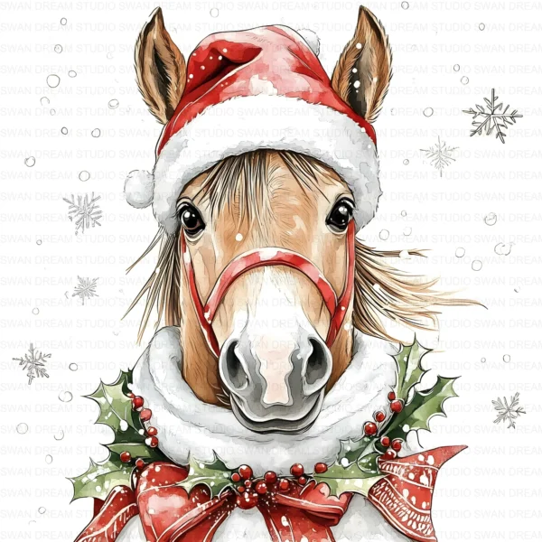 ClipartC2L_t3 Christmas Quirky Horse Pony Clipart Bundle Printable Santa Hat Paper Craft Scrapbooking Digital Download