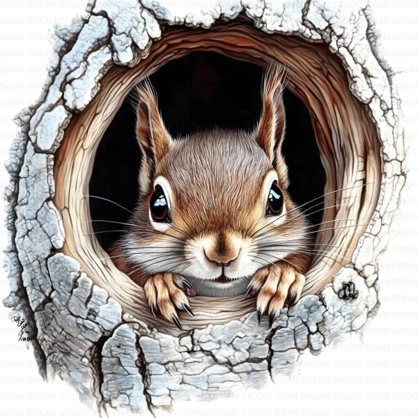 Quirky Squirrel Clipart Bundle in Tree Hole Whimsical Printable JPG Scrapbook Paper Craft Junk Journal Digital Download