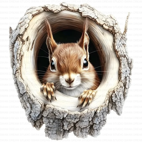 Quirky Squirrel Clipart Bundle in Tree Hole Whimsical Printable JPG Scrapbook Paper Craft Junk Journal Digital Download