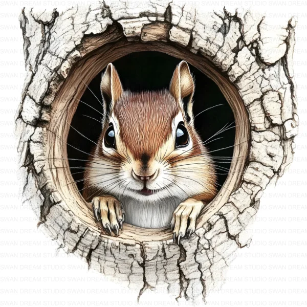 Quirky Squirrel Clipart Bundle in Tree Hole Whimsical Printable JPG Scrapbook Paper Craft Junk Journal Digital Download