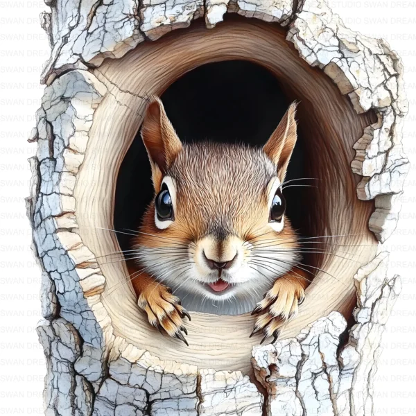 Quirky Squirrel Clipart Bundle in Tree Hole Whimsical Printable JPG Scrapbook Paper Craft Junk Journal Digital Download