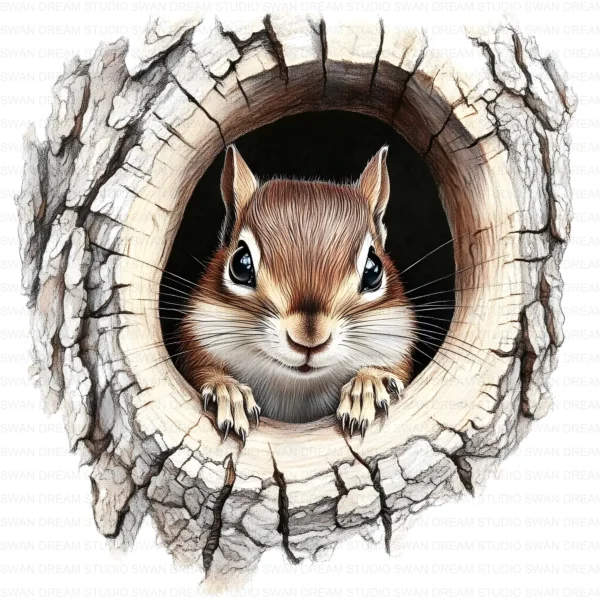 Quirky Squirrel Clipart Bundle in Tree Hole Whimsical Printable JPG Scrapbook Paper Craft Junk Journal Digital Download