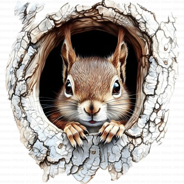 Quirky Squirrel Clipart Bundle in Tree Hole Whimsical Printable JPG Scrapbook Paper Craft Junk Journal Digital Download