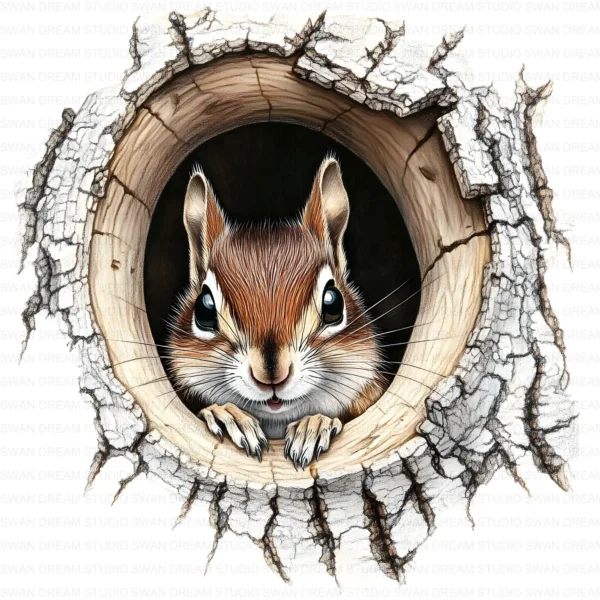 Quirky Squirrel Clipart Bundle in Tree Hole Whimsical Printable JPG Scrapbook Paper Craft Junk Journal Digital Download