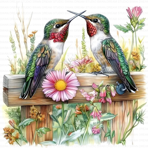 Hummingbird Flower Bird Clipart Bundle Printable Pink Beak Paper Craft