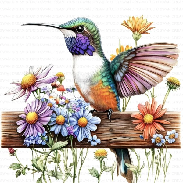 Hummingbird Flower Bird Clipart Bundle Printable Pink Beak Paper Craft