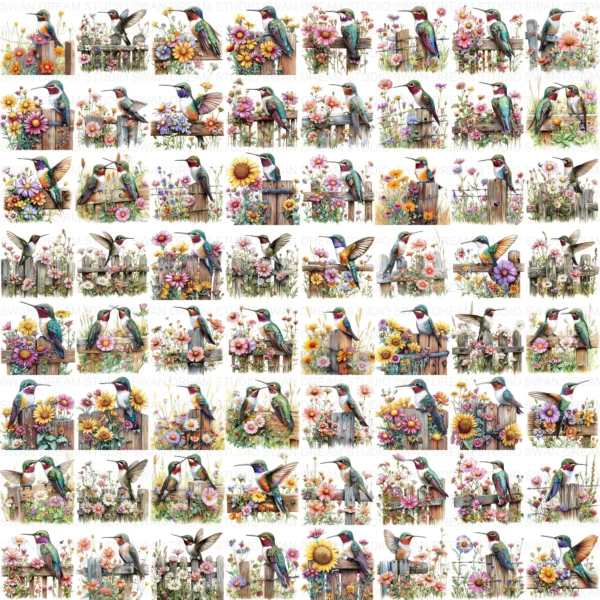 Hummingbird Flower Bird Clipart Bundle Printable Pink Beak Paper Craft