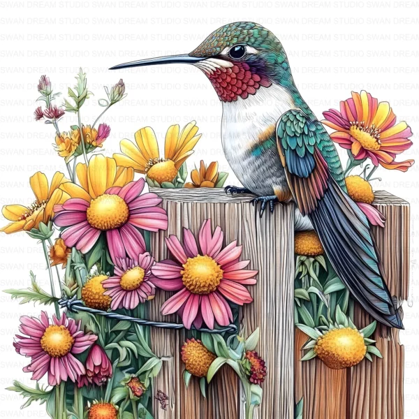 Hummingbird Flower Bird Clipart Bundle Printable Pink Beak Paper Craft