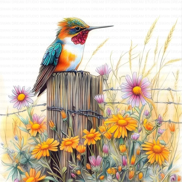 Hummingbird Flower Bird Clipart Bundle Printable Pink Beak Paper Craft