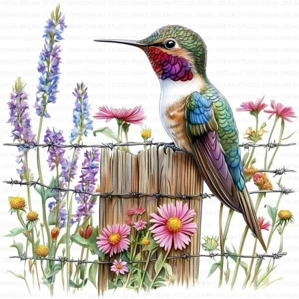 Hummingbird Flower Bird Clipart Bundle Printable Pink Beak Paper Craft