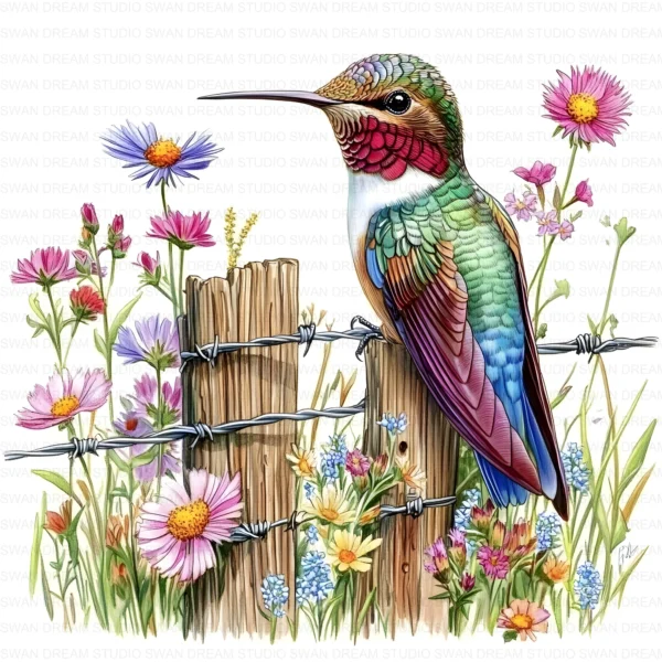 Hummingbird Flower Bird Clipart Bundle Printable Pink Beak Paper Craft