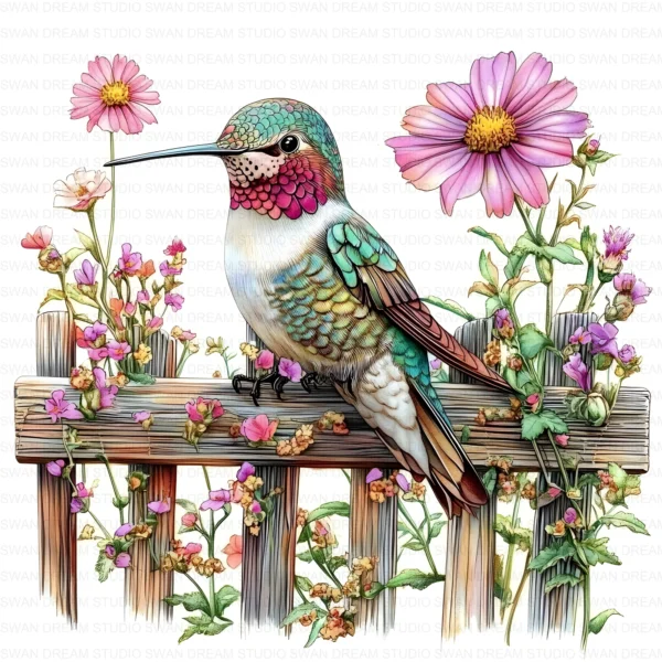 Hummingbird Flower Bird Clipart Bundle Printable Pink Beak Paper Craft